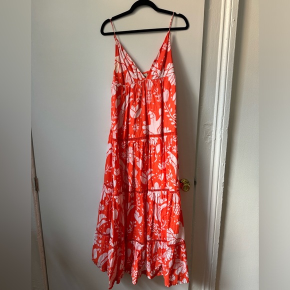 Farm Rio Neon Orange Jungle Tiered Maxi Dress - Picture 3 of 6